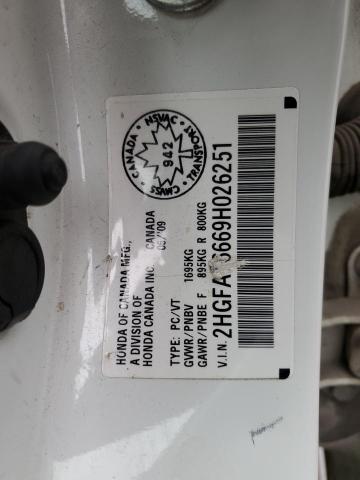 2HGFA16669H026251 - 2009 HONDA CIVIC LX-S 白色 照片 12