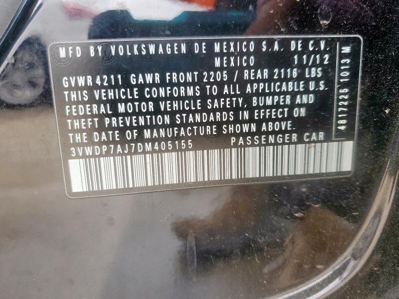 3VWDP7AJ7DM405155 - 2013 VOLKSWAGEN JETTA SE შავი ფოტო 12