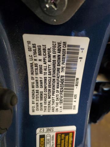 19XFA1F82AE040678 - 2010 HONDA CIVIC EX BLUE photo 12
