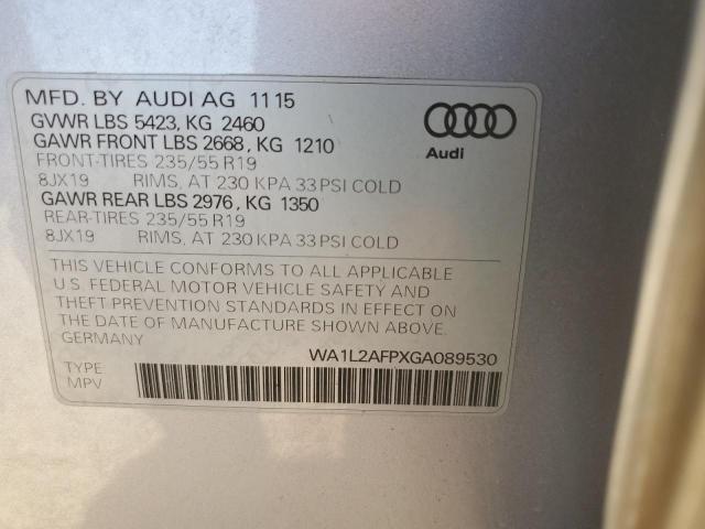 WA1L2AFPXGA089530 - 2016 AUDI Q5 PREMIUM PLUS ვერცხლისფერი ფოტო 13