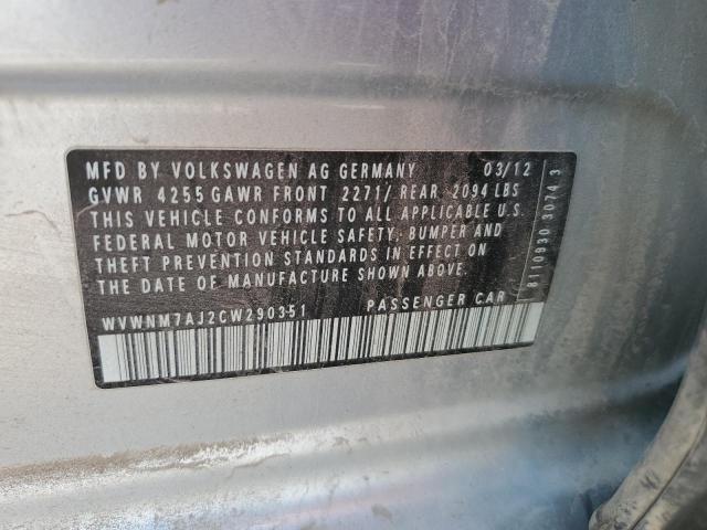 WVWNM7AJ2CW290351 - 2012 VOLKSWAGEN GOLF 银色 照片 12