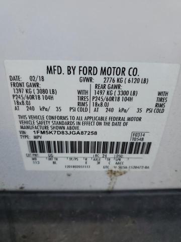 1FM5K7D83JGA87258 - 2018 FORD EXPLORER XLT Ağ foto 13