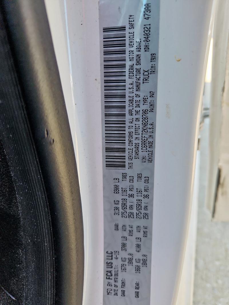 1C6RREFT2KN828706 - 2019 RAM 1500 BIG HORN/LONE STAR WHITE photo 12