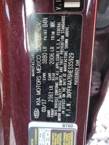 3KPFK4A76HE135929 - 2017 KIA FORTE LX MAROON photo 12