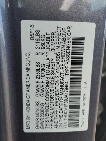 1HGCV1F39JA179464 - 2018 HONDA ACCORD SPORT GRAY photo 12