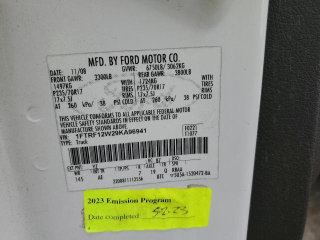 1FTRF12W29KA96941 - 2009 FORD F150 WHITE photo 12