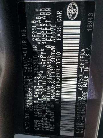 4T1BF1FKXHU440510 - 2017 TOYOTA CAMRY LE GRAY photo 12