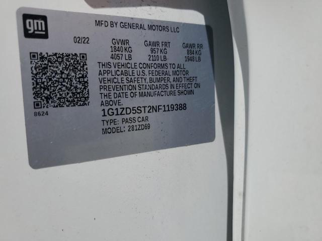 1G1ZD5ST2NF119388 - 2022 CHEVROLET MALIBU LT WHITE photo 12