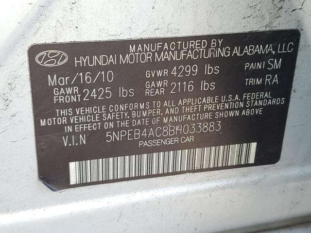 5NPEB4AC8BH033883 - 2011 HYUNDAI SONATA GLS SILVER photo 13