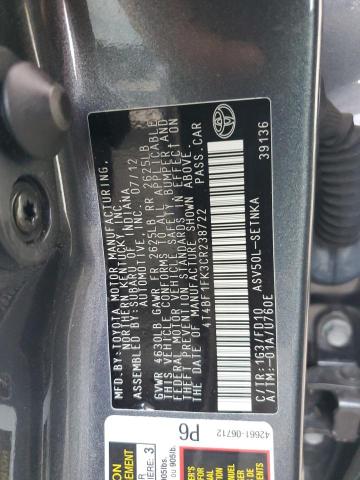 4T4BF1FK3CR238722 - 2012 TOYOTA CAMRY BASE GRAY photo 12