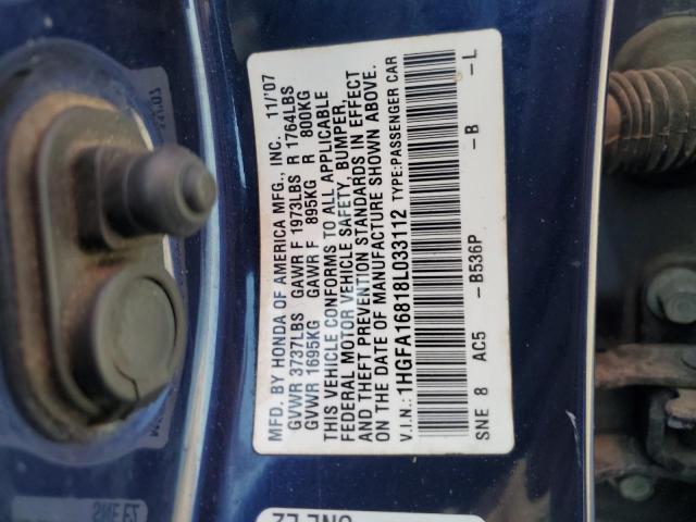 1HGFA16818L033112 - 2008 HONDA CIVIC EX BLUE photo 13