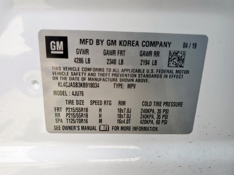 KL4CJASB3KB918034 - 2019 BUICK ENCORE PREFERRED Weiß Foto 13