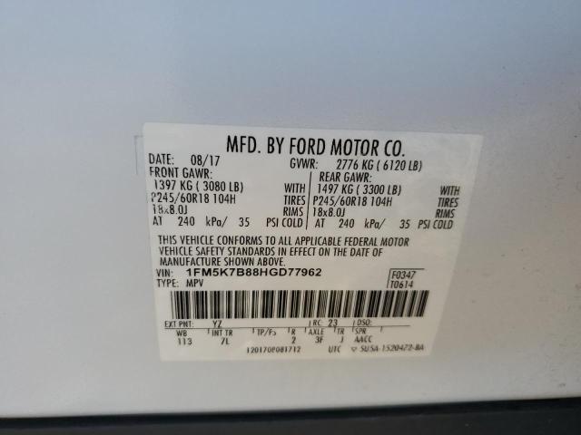 1FM5K7B88HGD77962 - 2017 FORD EXPLORER WHITE photo 13