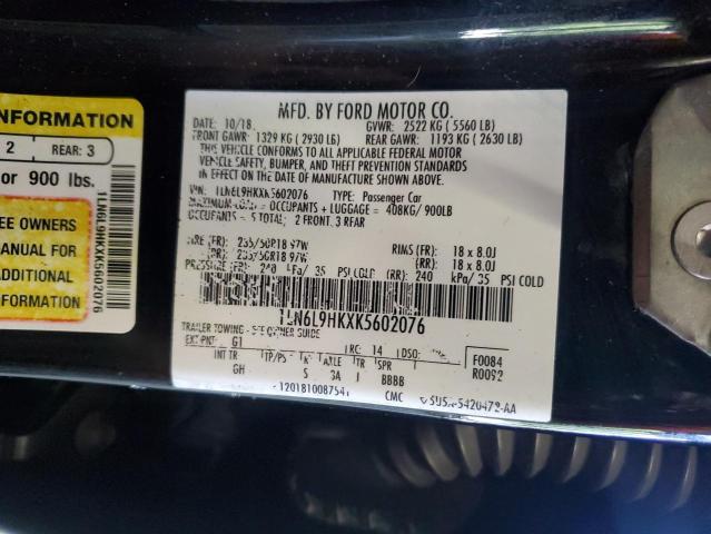 1LN6L9HKXK5602076 - 2019 LINCOLN CONTINENTA Noir photo 12