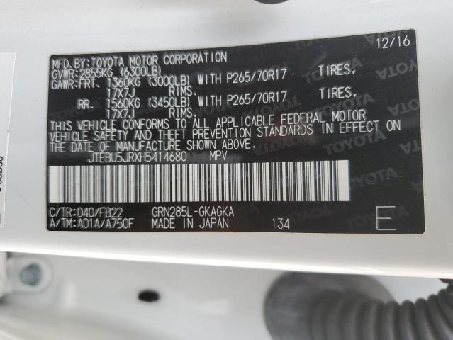 JTEBU5JRXH5414680 - 2017 TOYOTA 4RUNNER SR5/SR5 PREMIUM WHITE photo 13