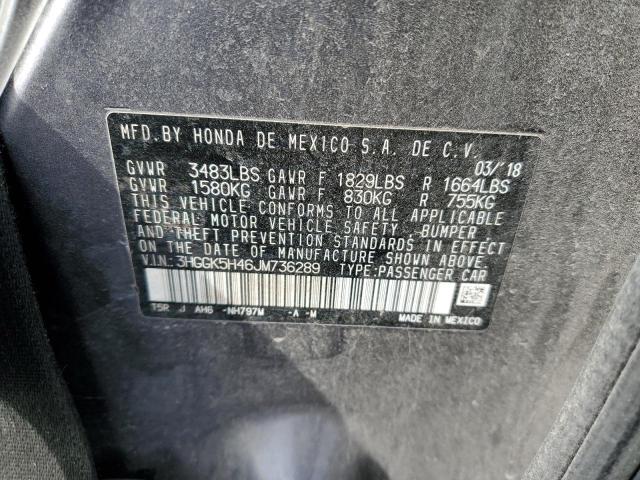 3HGGK5H46JM736289 - 2018 HONDA FIT LX GRAY photo 12