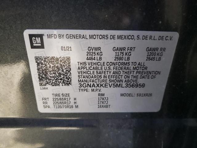 3GNAXKEV5ML356959 - 2021 CHEVROLET EQUINOX LT CHARCOAL photo 12