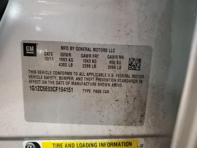 1G1ZC5E03CF194151 - 2012 CHEVROLET MALIBU 1LT SILVER photo 12