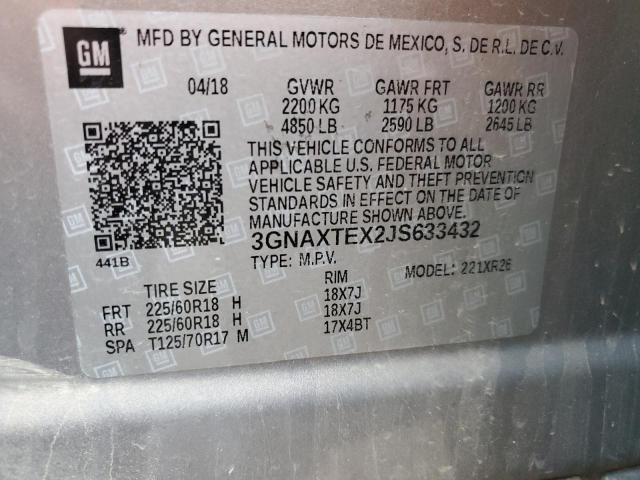 3GNAXTEX2JS633432 - 2018 CHEVROLET EQUINOX LT SILVER photo 13