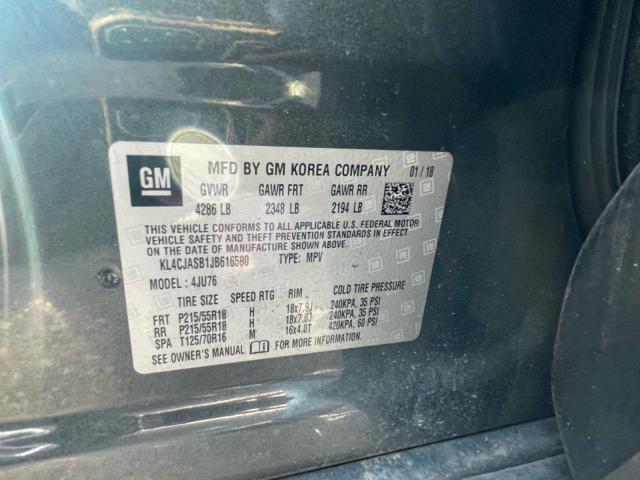 KL4CJASB1JB616580 - 2018 BUICK ENCORE PREFERRED GRAY photo 10