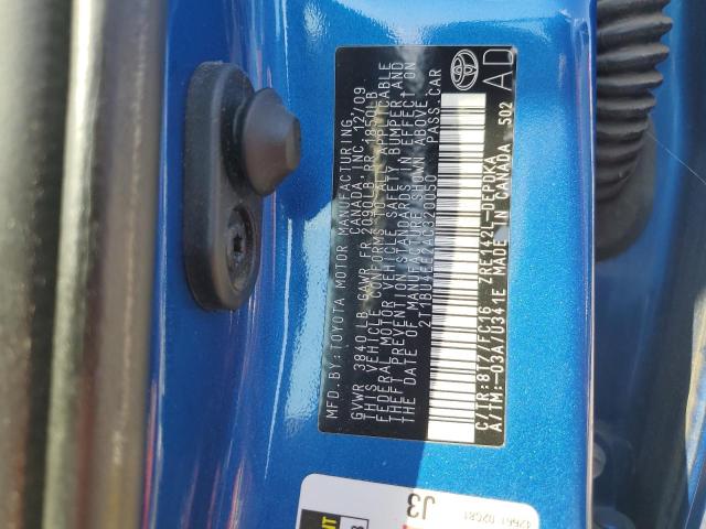 2T1BU4EE2AC320050 - 2010 TOYOTA COROLLA BASE ლურჯი ფოტო 12