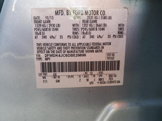 2FMDK4JC6DBE29896 - 2013 FORD EDGE SEL SILVER photo 13