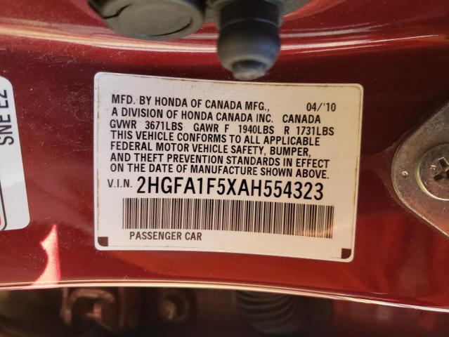 2HGFA1F5XAH554323 - 2010 HONDA CIVIC LX RED photo 12