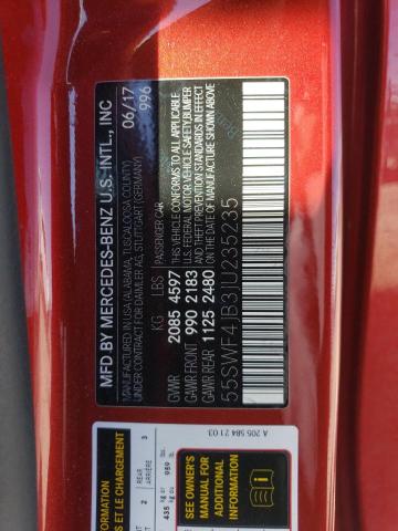 55SWF4JB3JU235235 - 2018 MERCEDES-BENZ C 300 წითელი ფოტო 12