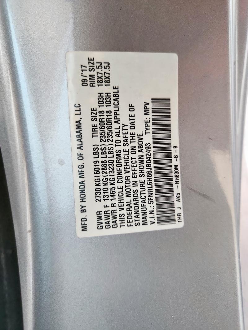 5FNRL6H86JB042493 - 2018 HONDA ODYSSEY TOURING Сұр фото 13