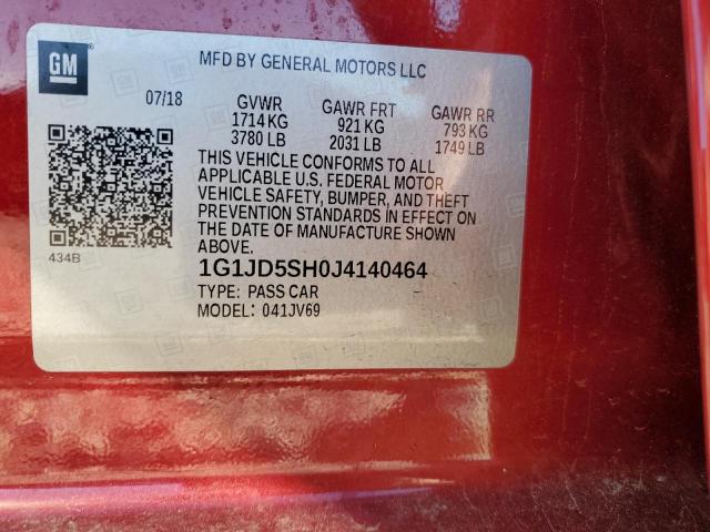 1G1JD5SH0J4140464 - 2018 CHEVROLET SONIC LT RED photo 12