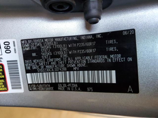 5TDZZ3DC3LS074288 - 2020 TOYOTA SIENNA L SILVER photo 13