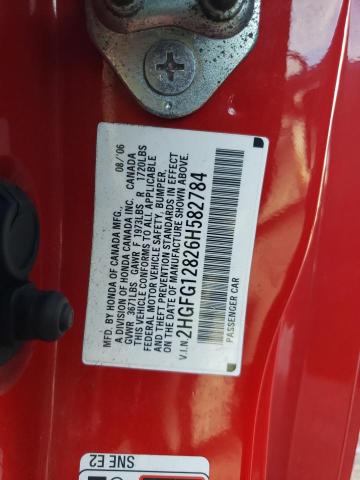 2HGFG12826H582784 - 2006 HONDA CIVIC EX RED photo 12