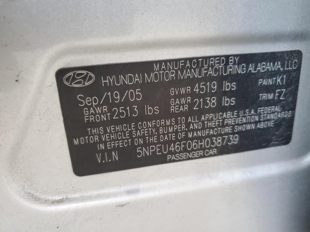 5NPEU46F06H038739 - 2006 HYUNDAI SONATA GLS SILVER photo 12