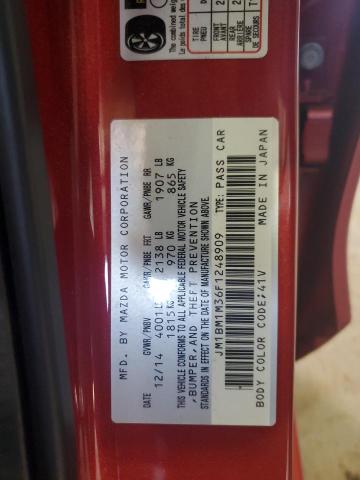 JM1BM1M36F1248909 - 2015 MAZDA 3 GRAND TOURING RED photo 12