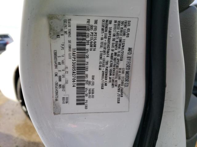 1FAFP53U05A270614 - 2005 FORD TAURUS SE WHITE photo 12