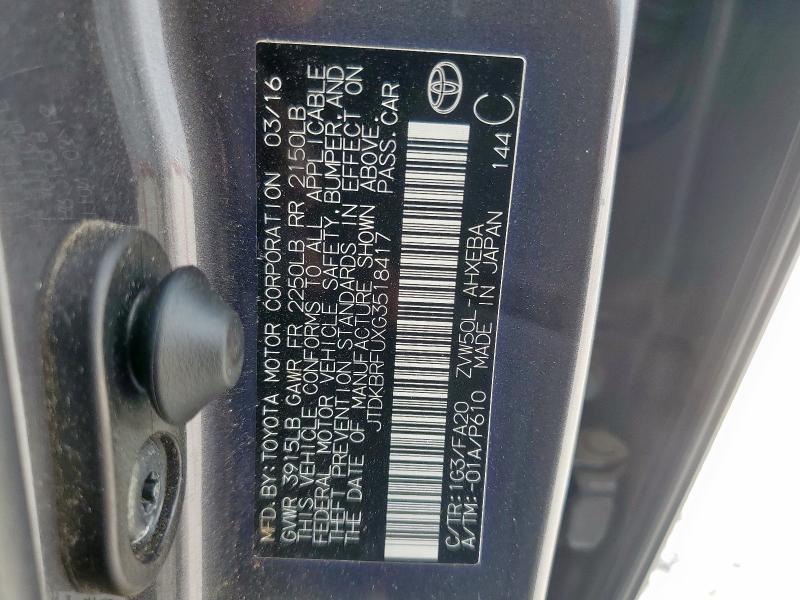 JTDKBRFUXG3518417 - 2016 TOYOTA PRIUS Сұр фото 13