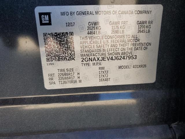 2GNAXJEV4J6247953 - 2018 CHEVROLET EQUINOX LT ნაცრისფერი ფოტო 13