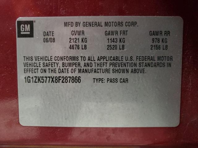 1G1ZK577X8F287866 - 2008 CHEVROLET MALIBU LTZ ბურგუნდია ფოტო 12