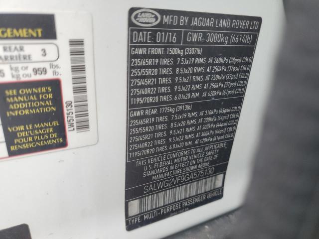 SALWG2VF9GA575130 - 2016 LAND ROVER RANGE ROVE SE WHITE photo 13