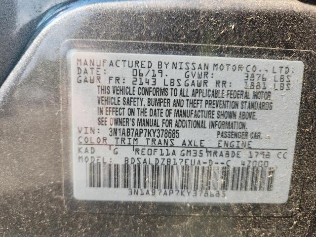 3N1AB7AP7KY378685 - 2019 NISSAN SENTRA S GRAY photo 12