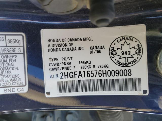 2HGFA16576H009008 - 2006 HONDA CIVIC LX Mavi foto 13