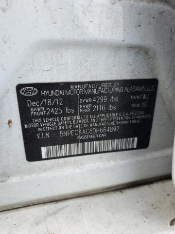 5NPEC4AC8DH664892 - 2013 HYUNDAI SONATA SE 白色 照片 12