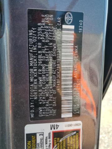 4T4BF3EK7BR180237 - 2011 TOYOTA CAMRY BASE GRAY photo 12