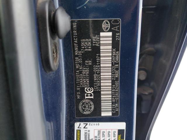 2T1KR32E16C611971 - 2006 TOYOTA MATRIX XR BLACK photo 12