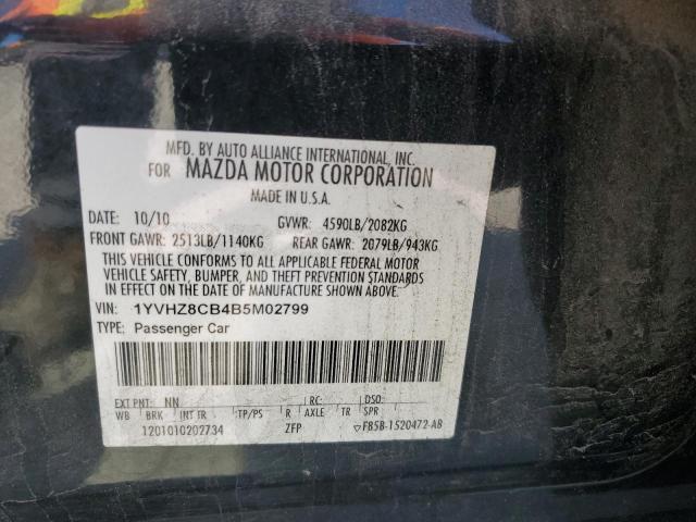 1YVHZ8CB4B5M02799 - 2011 MAZDA 6 S BLACK photo 12