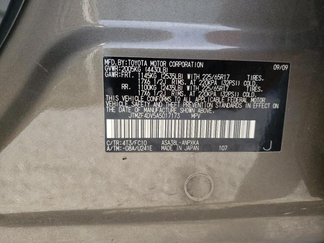 JTMZF4DV5A5017173 - 2010 TOYOTA RAV4 GRAY photo 13