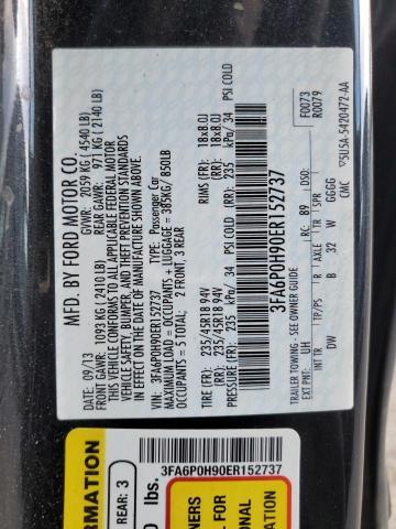 3FA6P0H90ER152737 - 2014 FORD FUSION SE BLACK photo 12