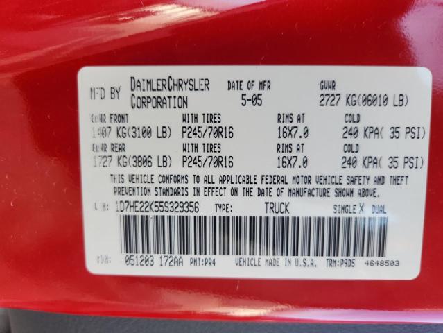 1D7HE22K55S329356 - 2005 DODGE DAKOTA ST 红色 照片 12
