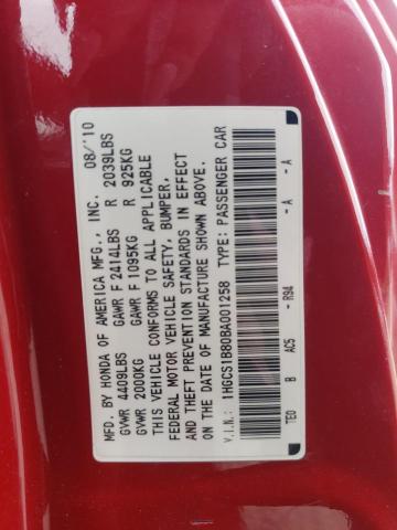 1HGCS1B80BA001258 - 2011 HONDA ACCORD EXL RED photo 13
