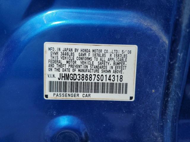 JHMGD38687S014318 - 2007 HONDA FIT S Blau Foto 12